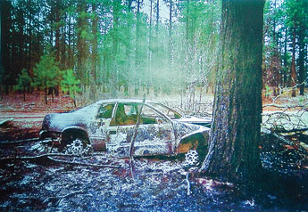 This photo of the crime scene in McGaffey where the bodies of Dusty Rye and Alec Armijo were found was presented by the prosecution during a preliminary hearing for Alex Redhorse Friday at the McKinley County Courthouse. © 2011 Gallup Independent / Cable Hoover 